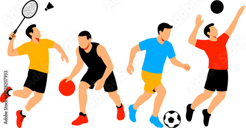 Diverse athletes engaging in various sports activities showcasing teamwork and healthy competition together