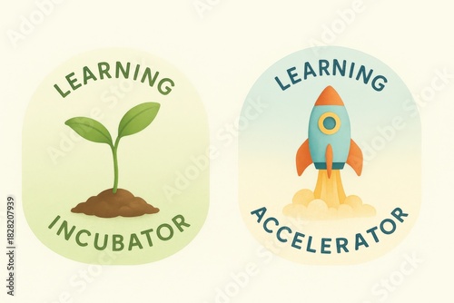 Learning incubator symbolizing growth alongside learning accelerator representing innovation in education with colorful graphics invoking creativity and dynamic progress
