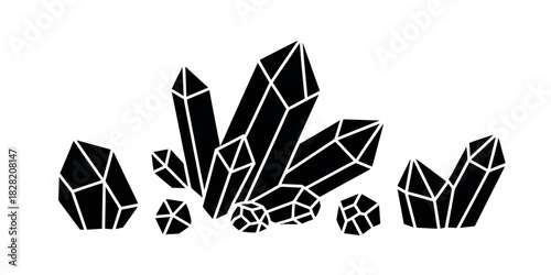 Illustration of a cluster of black crystals on a white background design