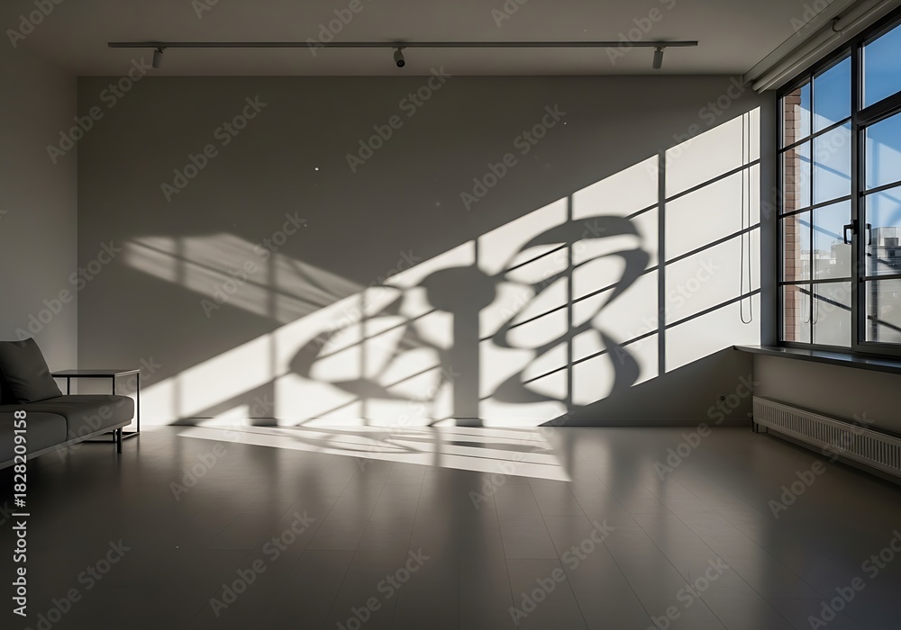 Obraz premium Minimalistic Room with Window Reflections Casting Shadows and Modern Interior