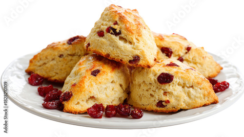 A delicious cranberry cookies in a white plate on white background 