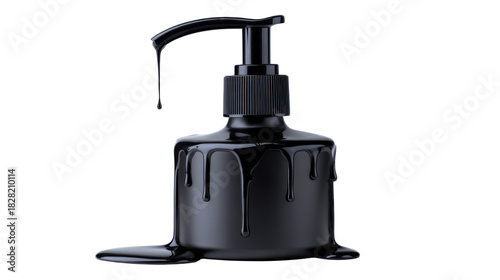 Black bottle of shampoo isolated on white background 