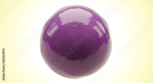 A singular purple sphere with a glossy finish on a soft yellow background