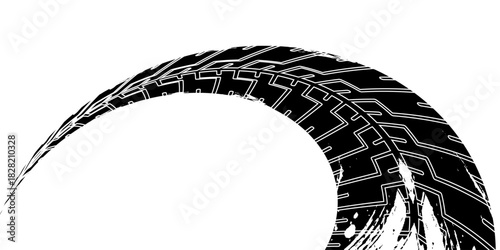Auto tire tread grunge element. Car and motorcycle tire pattern, wheel tyre tread track. Black tyre print. Vector illustration