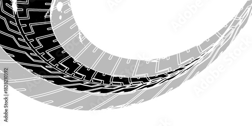 Auto tire tread grunge element. Car and motorcycle tire pattern, wheel tyre tread track. Black tyre print. Vector illustration