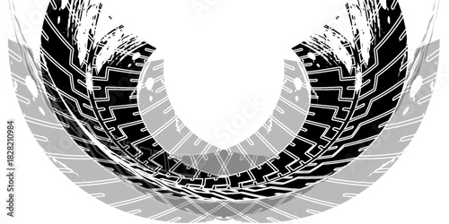 Auto tire tread grunge element. Car and motorcycle tire pattern, wheel tyre tread track. Black tyre print. Vector illustration