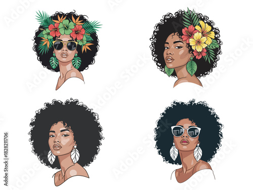 African woman with thick curly afro hair vector art Illustration 3