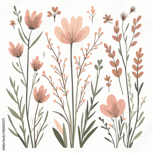 Elegant Floral Collection Delicate Flowers, Leaves, and Sprigs for Creative Designs