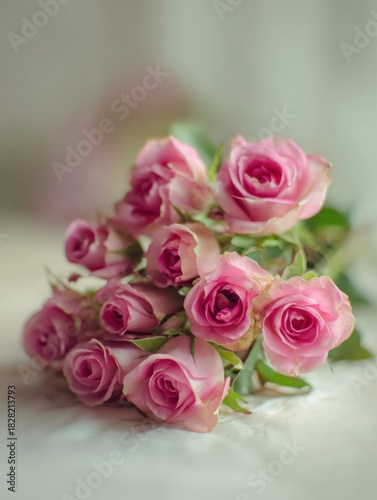 Soft Blurred Bouquet of Pink Roses With Bright Space for Text on the Opposite Side, Perfect for Any Occasion