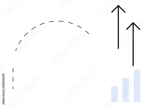 Business growth concept. Arrows, a bar graph, and a progression curve business growth, goals, and success. Business growth inspires financial progress and strategic analysis. Perfect for marketing