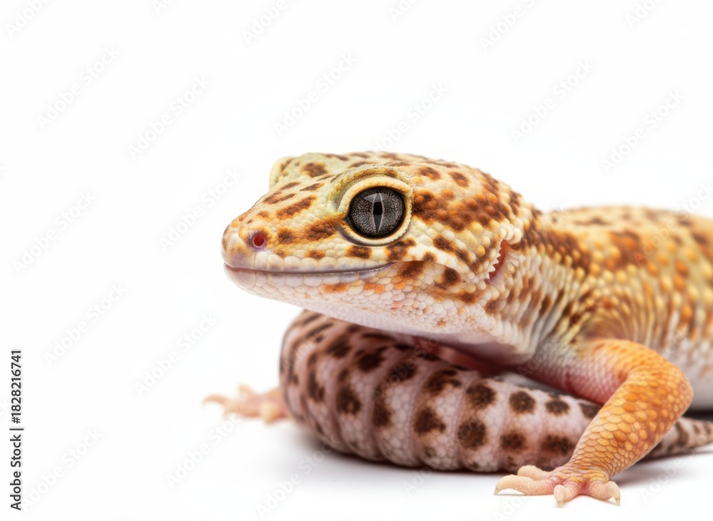 Naklejka premium Leopard Gecko Close-up on White Background