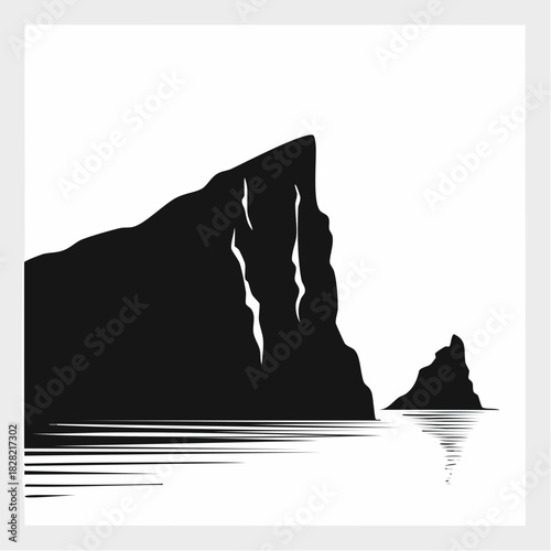 Dramatic monochrome cliffside seascape reflecting in serene waters coastline beauty