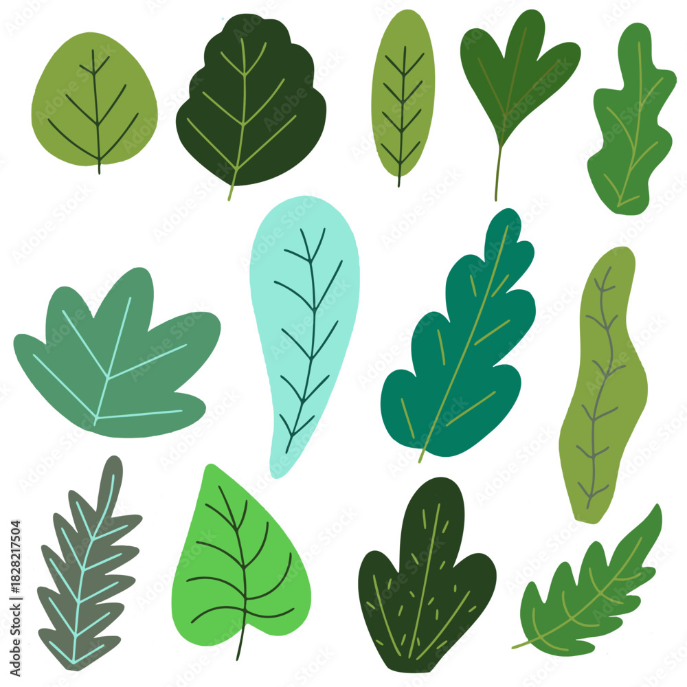 Fototapeta premium Soft Flat Botanical Leaf Clipart Set with Natural Shapes