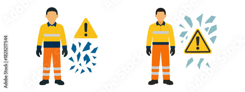 Worker safety with broken glass hazard warning