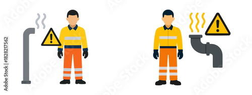 Industrial Safety Worker Near Leaking Pipe Hazard