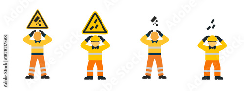 Construction Worker Safety Hazard Falling Rocks Warning