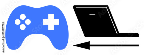 Gaming concept. Gaming controller and laptop digital gaming, online gameplay, and technological progression. Gaming online interaction and digital fun. Useful for tech, online esports