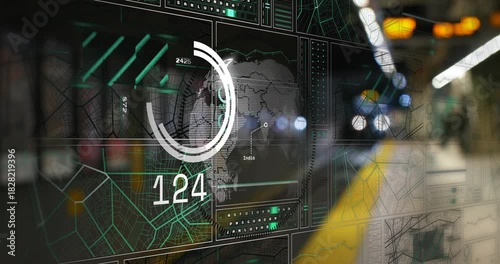 Clear HUD appearing as train nears platform, globe spinning, ring turning, numbers counting down