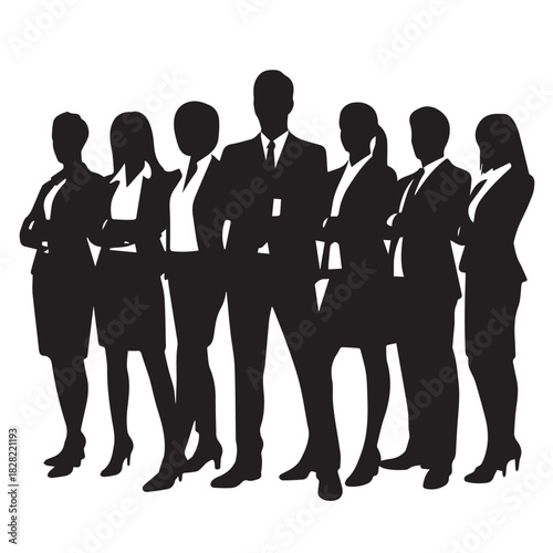 Business people , silhouettes, group of standing business men and women
