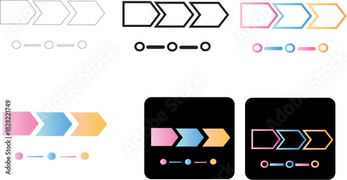 Clean and modern infographic icon set of a hierarchical flowchart. Vector business structure diagrams with colorful gradients and sparkle accents for web design and presentations