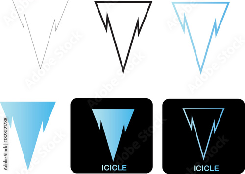 Set of minimalist icicle icons with gradient and flat line art styles. Vector graphic element for infographics and weather applications