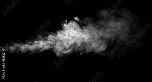 White smoke stream on a black background. Abstract vapor and fog texture for overlay, motion design, or cinematic visual effect in creative digital artwork.