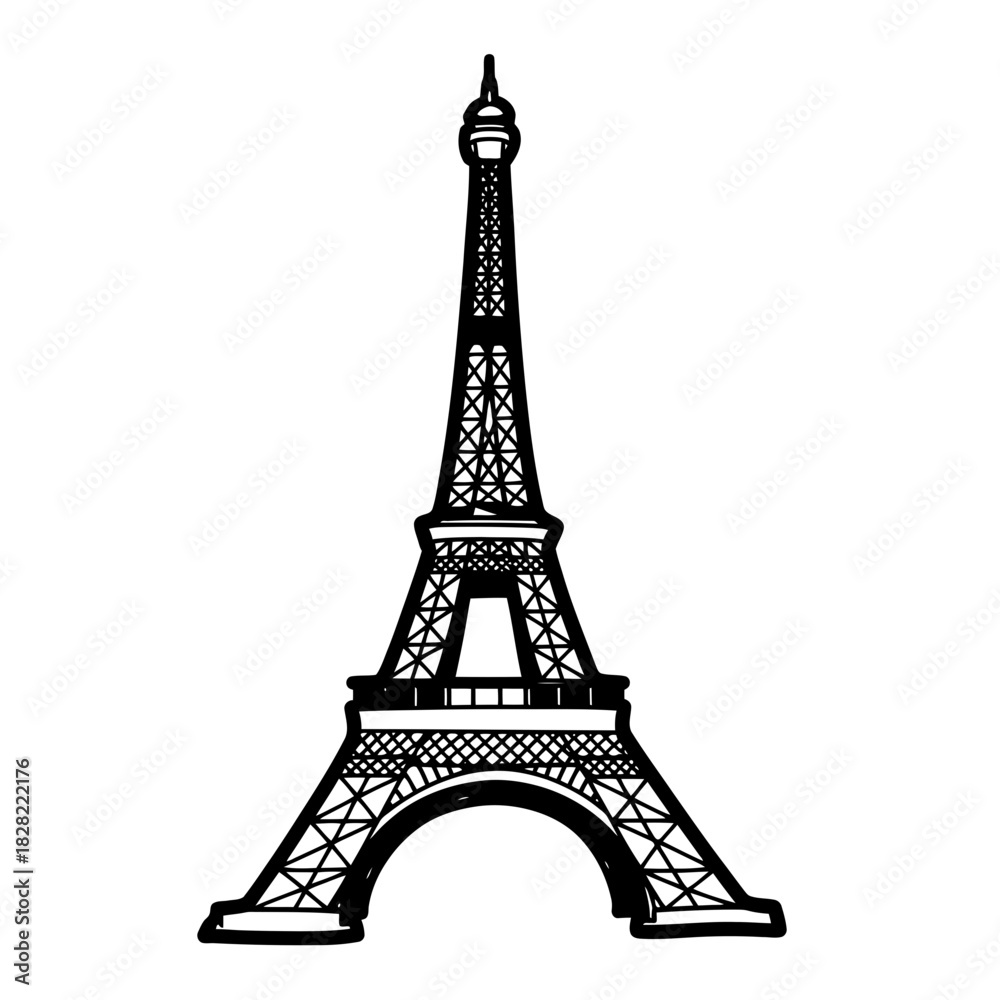 Obraz premium Eiffel Tower Illustration: Iconic Parisian Landmark in Black and White.