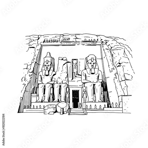 Abu Simbel Temple Drawing: Ancient Egyptian Landmark Illustration.