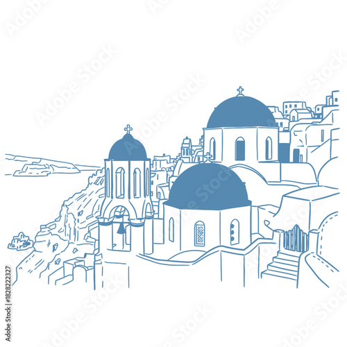 Photos Santorini Greece Sketch: Iconic Blue Domes and Whitewashed Buildings