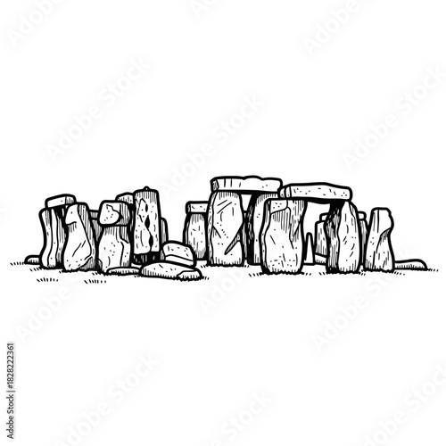 Stonehenge Illustration: Ancient Monument in Black and White.
