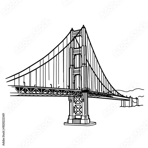 Golden Gate Bridge Illustration: A Detailed Architectural Drawing.