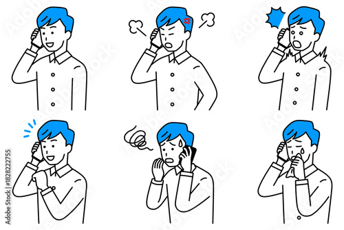 スマートフォンで通話する若い男性　セット