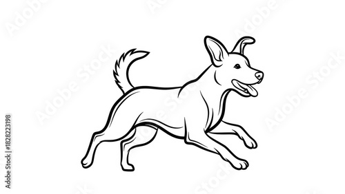 Minimalist line art illustration of a dog sitting simple vector drawing for pet-related designs isolated on white background