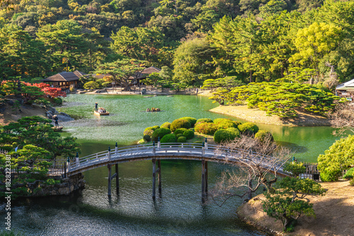 Crescent Moon Bridge of Ritsurin Garden in Takamatsu, Kagawa Prefecture, Shikoku, Japan