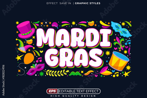 mardi gras 3d text effect template design for banner and poster