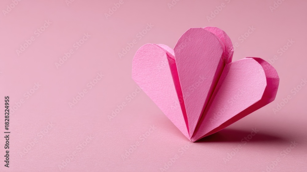 Obraz premium Stacked Pink Origami Hearts Create a Soft, Delicate Display on Smooth Background for Creative Typography Use