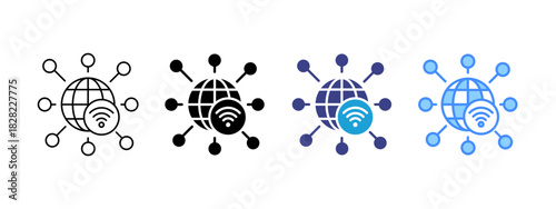 Network icon set multiple style collection