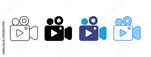 Video Camera icon set multiple style collection