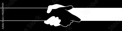 Handshake, agreement, introduction banner hand drawn with single line, vector 10 eps.