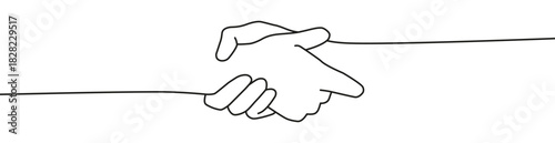 Handshake, agreement, introduction banner hand drawn with single line, vector 10 eps.
