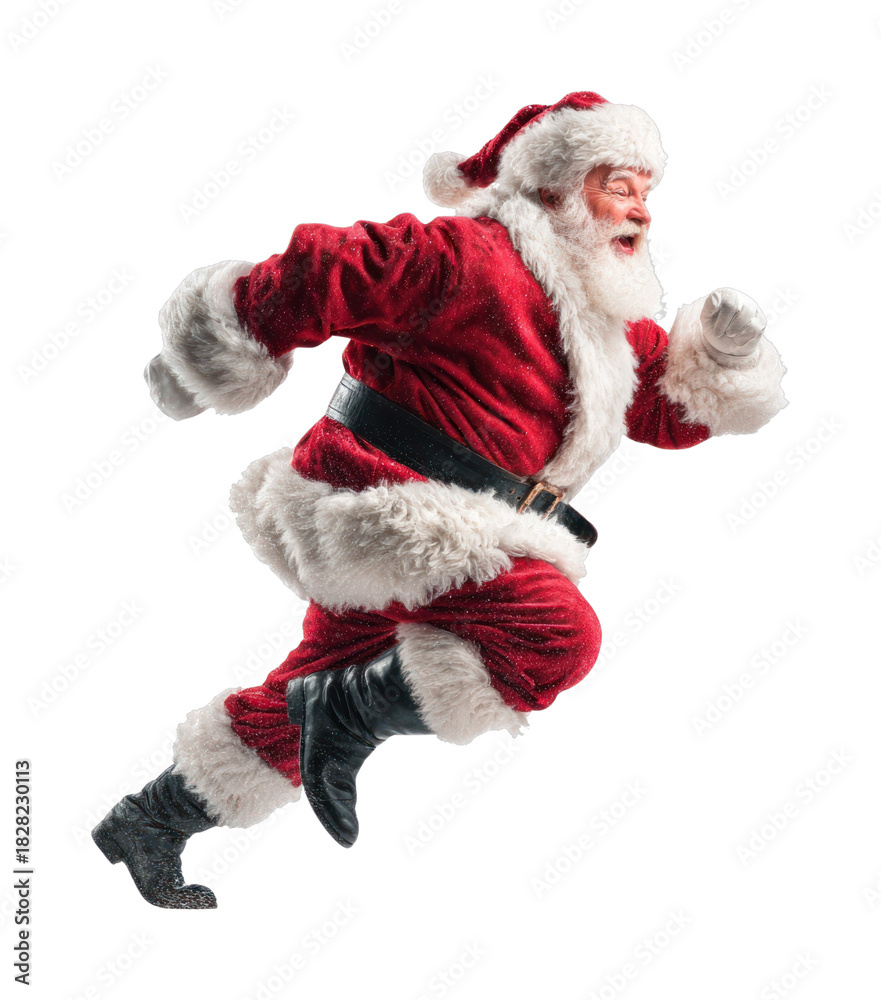 Fototapeta premium PNG Energetic Santa running joyfully.