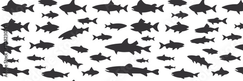 Shark silhouette vector collection, ocean predator fish illustration, marine wildlife design for underwater nature, sea life, aquatic animal, and oceanography concept