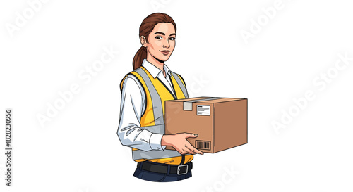 Delivery Woman Carrying Package Professional Courier Service Illustration