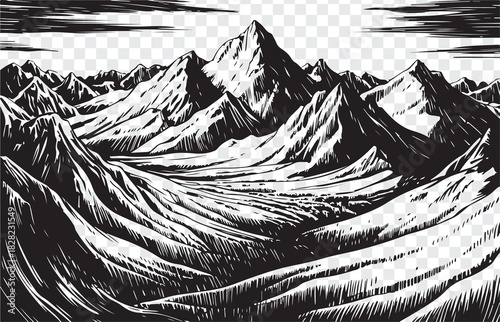 Vector illustration of a tree and mountain landscape