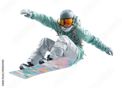 PNG Dynamic snowboarder in mid-air.