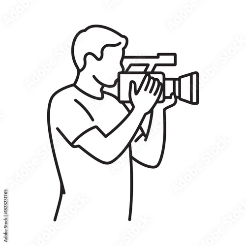 Person holding and operating a video camera