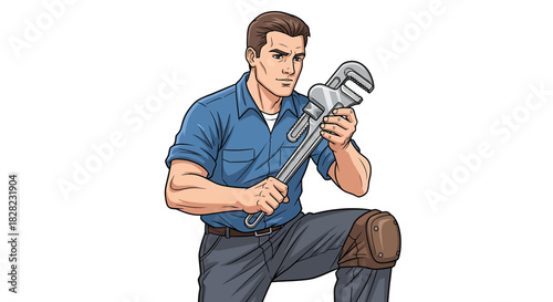 Repairman Ready to Fix Plumbing Issues with Adjustable Wrench