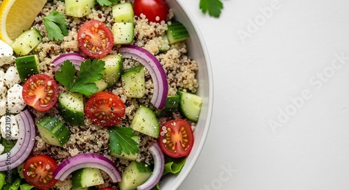 Colorful Quinoa Salad with Fresh Vegetables and Feta Cheese.