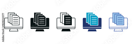Document Electronic Icon Set Consisting of Multiple Styles Vector Illustration