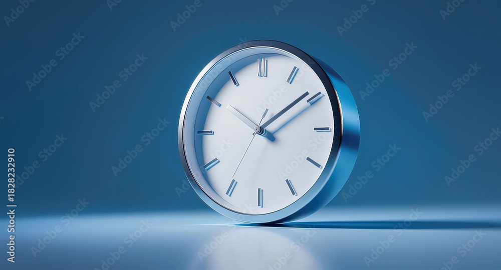 custom made wallpaper toronto digitalClose up of a modern analog clock with a silver frame and white face on a blue background